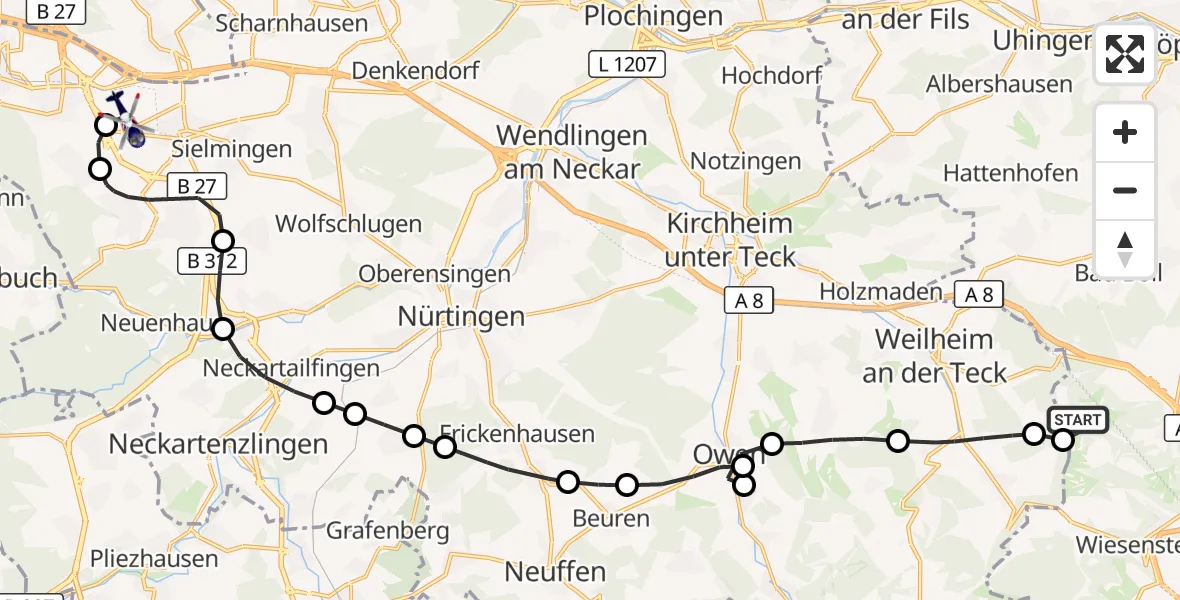 Flugroute Polizeihubschrauber Gruibingen - Flughafen Stuttgart, 02 Oktober 2026, 16:21