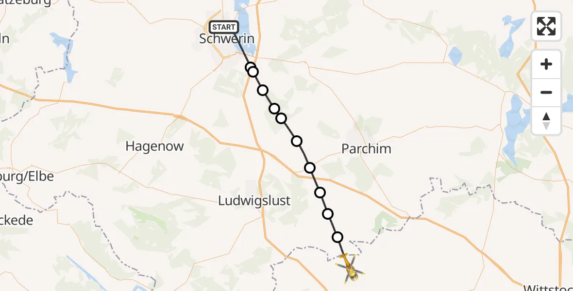Flugroute Rettungshubschrauber Schwerin - Karstädt, 02 Oktober 2026, 16:21