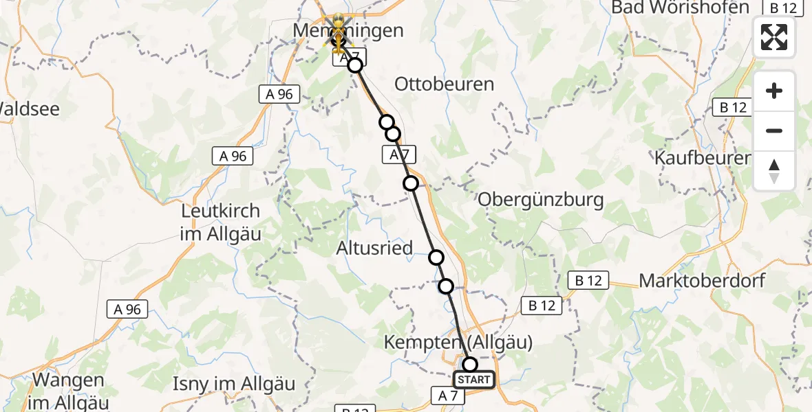 Flugroute Rettungshubschrauber Durach - Memmingen Hospital, 02 Oktober 2026, 16:27