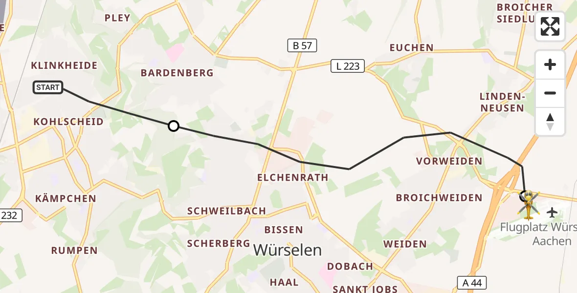 Flugroute Rettungshubschrauber Herzogenrath - Aachen-Merzbrück Flughafen, 02 Oktober 2026, 16:28