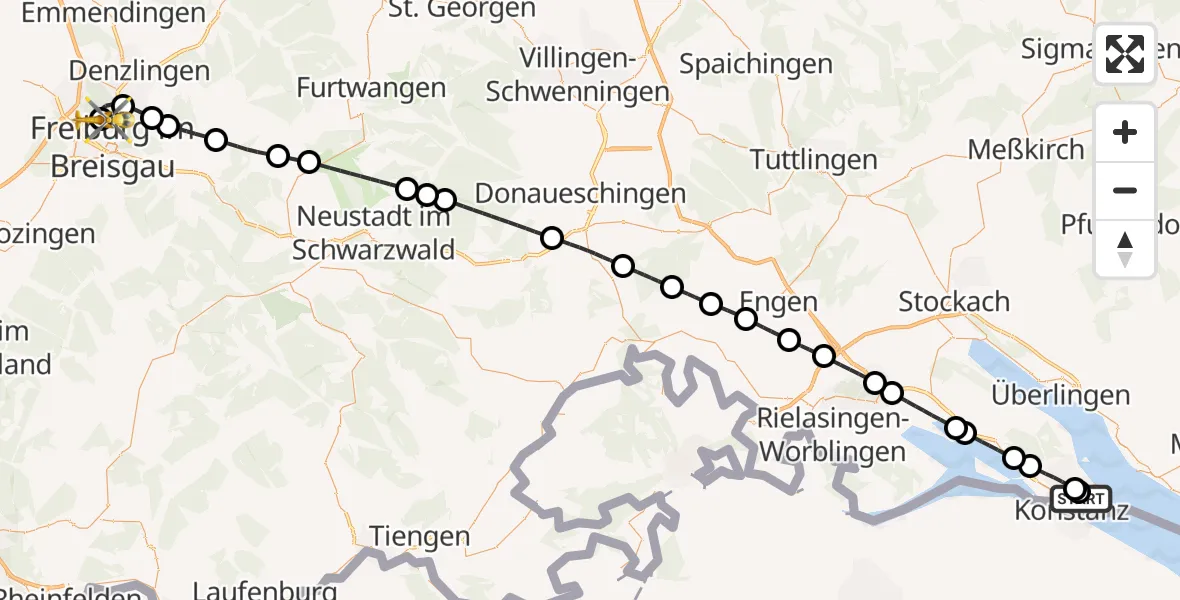 Flugroute Ambulanzhubschrauber Konstanz Hospital - Freiburg im Breisgau Flugplatz, 02 Oktober 2026, 16:30