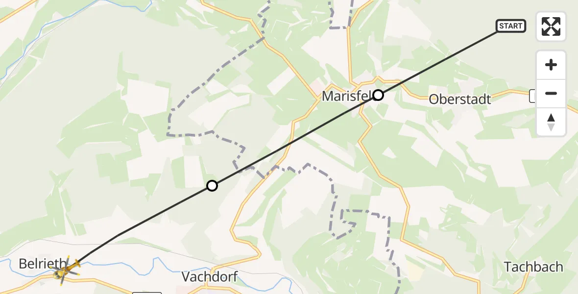 Flugroute Rettungshubschrauber Oberstadt - Belrieth, 02 Oktober 2026, 16:42