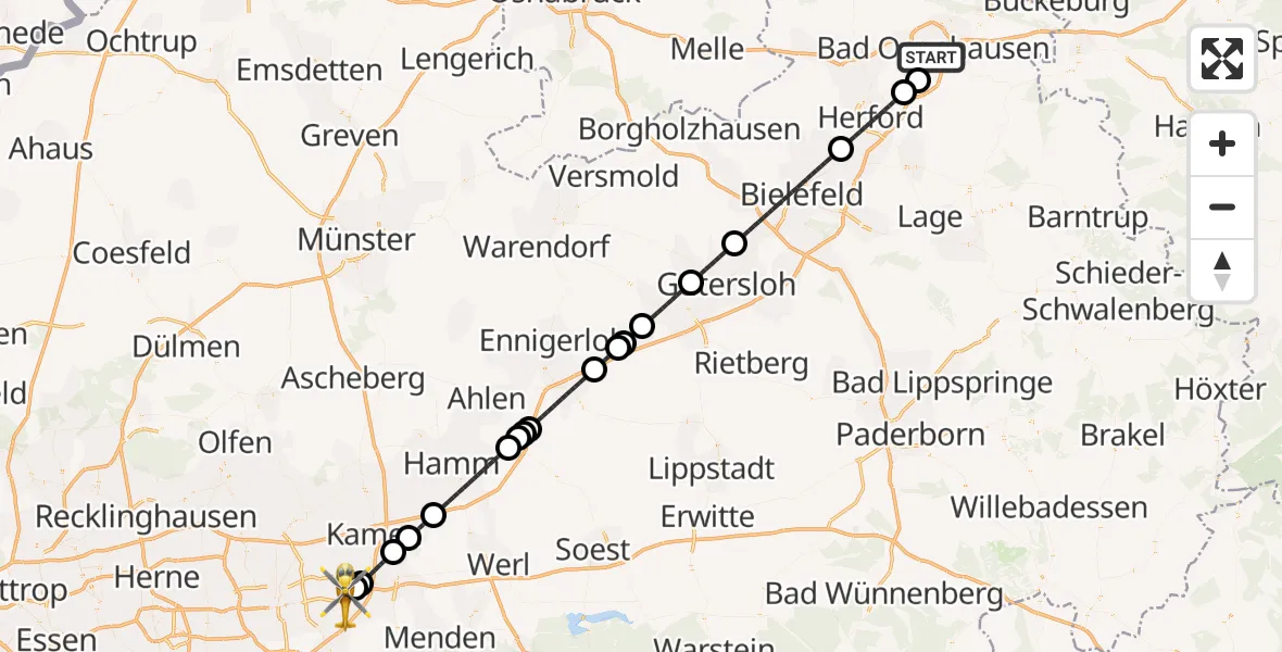Flugroute Rettungshubschrauber Bad Oeynhausen - Dortmund Flughafen, 02 Oktober 2026, 17:07