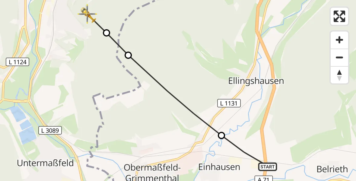 Flugroute Rettungshubschrauber Einhausen - Meiningen, 02 Oktober 2026, 17:18