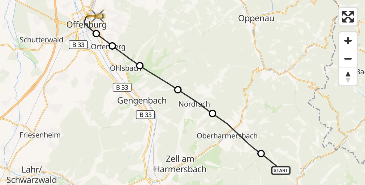 Flugroute Rettungshubschrauber Oberwolfach - Offenburg, 02 Oktober 2026, 17:27