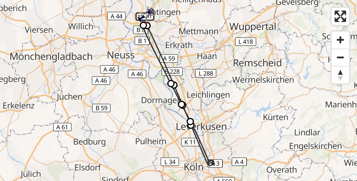 Flugroute Polizeihubschrauber Düsseldorf Flughafen - Düsseldorf Flughafen, 02 Oktober 2026, 17:34