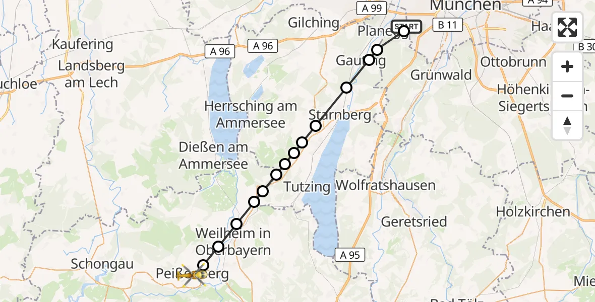 Flugroute Rettungshubschrauber DRF Air Rescue München Hubschrauberlandeplatz - Peißenberg, 02 Oktober 2026, 17:36