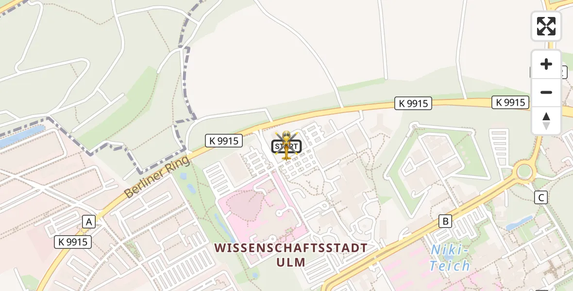 Flugroute Rettungshubschrauber Ulm Military Hospital Emergency - Ulm Military Hospital Emergency, 02 Oktober 2026, 17:37