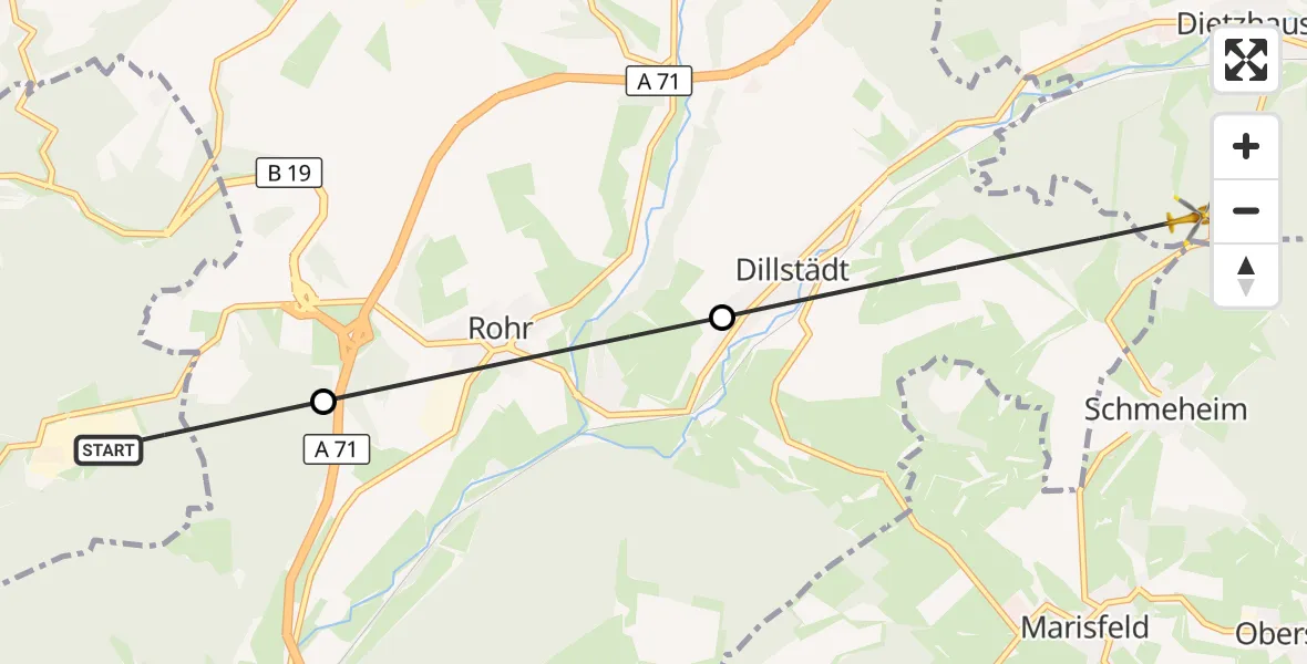 Flugroute Rettungshubschrauber Meiningen - Suhl, 02 Oktober 2026, 17:41