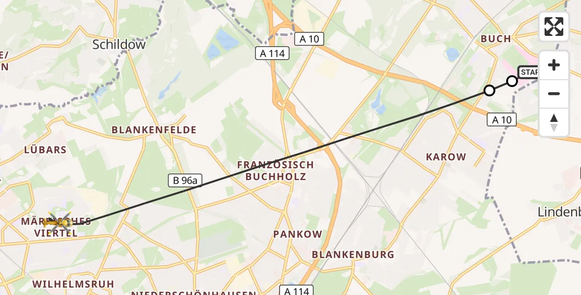 Flugroute Rettungshubschrauber Helios Clinic Berlin-Buch - Berlin, 02 Oktober 2026, 18:08
