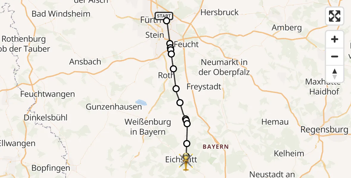 Flugroute Rettungshubschrauber Flughafen Nuremberg - Eichstätt, 02 Oktober 2026, 19:01