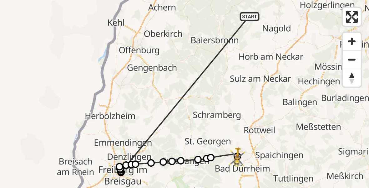 Flugroute Ambulanzhubschrauber Altensteig - DRF Air Rescue Station Villingen-Schwenningen Hubschrauberlandeplatz (Christoph 11), 02 Oktober 2026, 19:34