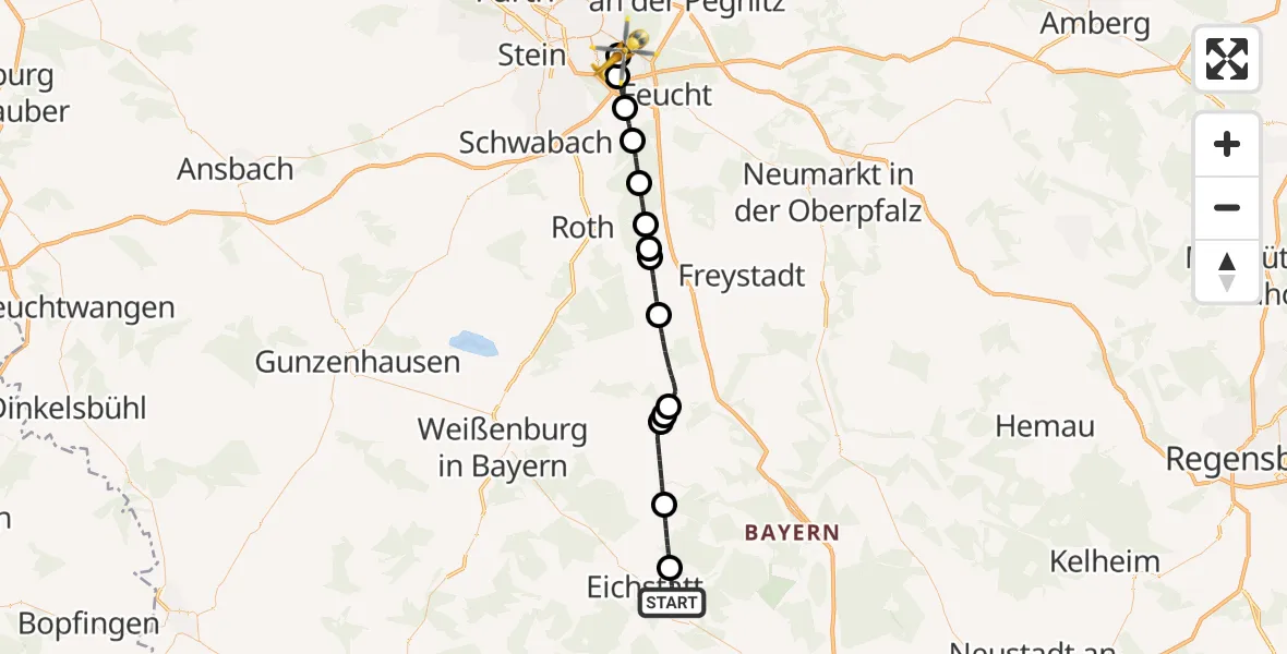 Flugroute Rettungshubschrauber Eichstätt - Nürnberg South Hospital, 02 Oktober 2026, 19:51