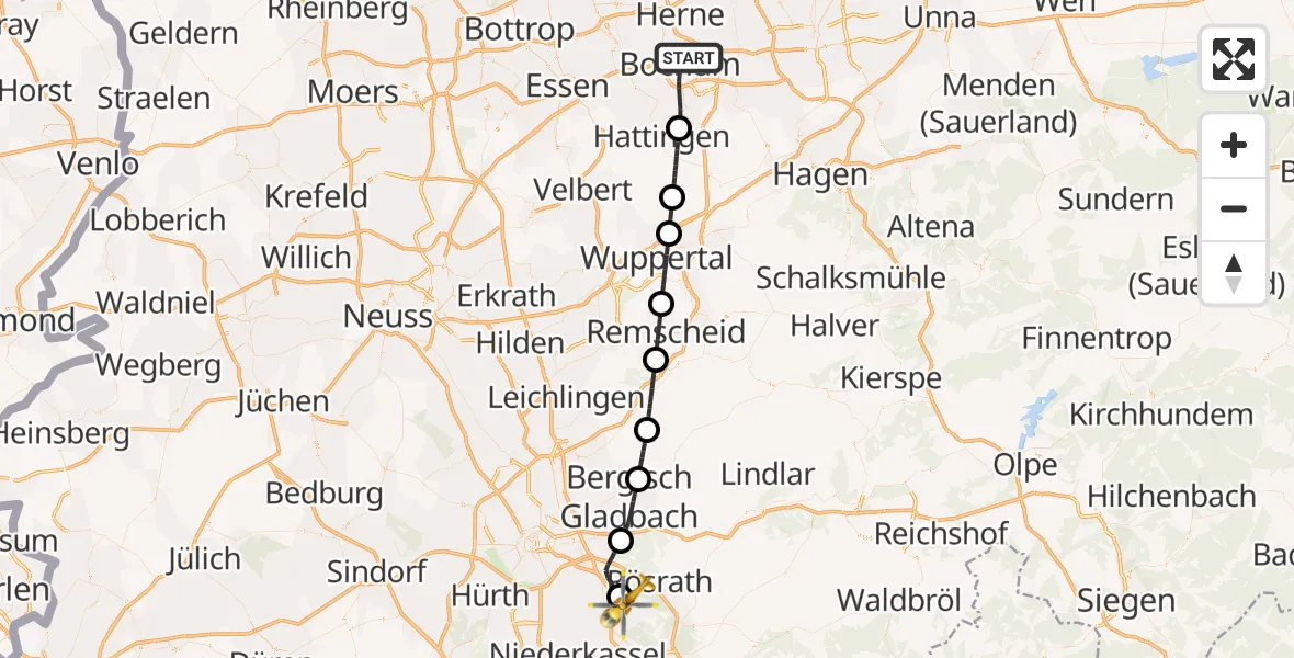Flugroute Ambulanzhubschrauber Bochum - Köln Bonn Flughafen, 02 Oktober 2026, 20:25