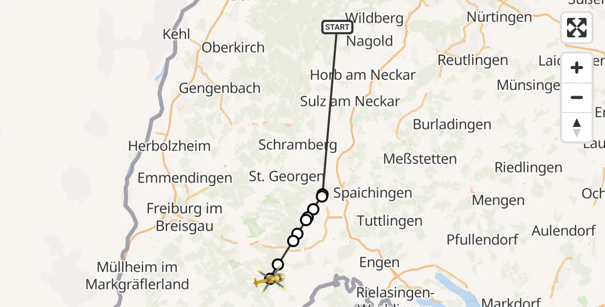 Flugroute Ambulanzhubschrauber Altensteig - Grafenhausen, 02 Oktober 2026, 20:51