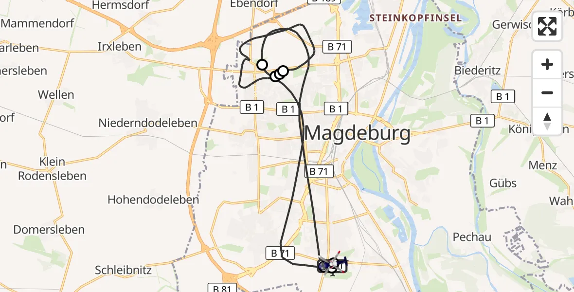 Flugroute Polizeihubschrauber Magdeburg City Flugplatz - Magdeburg, 02 Oktober 2026, 21:41