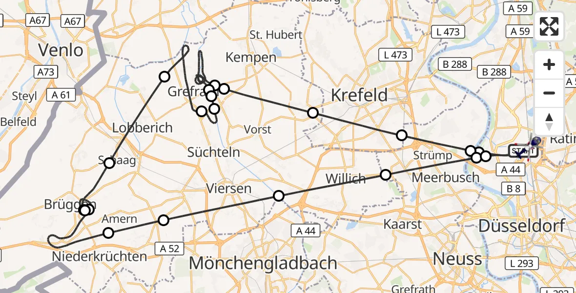 Flugroute Polizeihubschrauber Düsseldorf Flughafen - Düsseldorf Flughafen, 02 Oktober 2026, 21:54