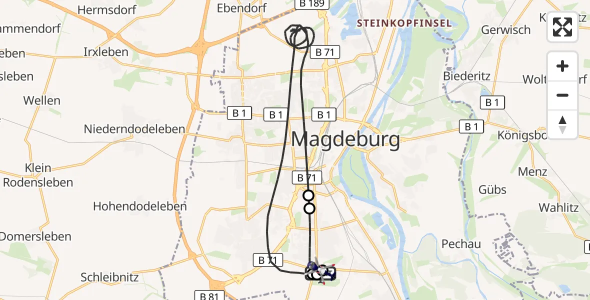 Flugroute Polizeihubschrauber Magdeburg City Flugplatz - Magdeburg, 03 Oktober 2026, 00:36