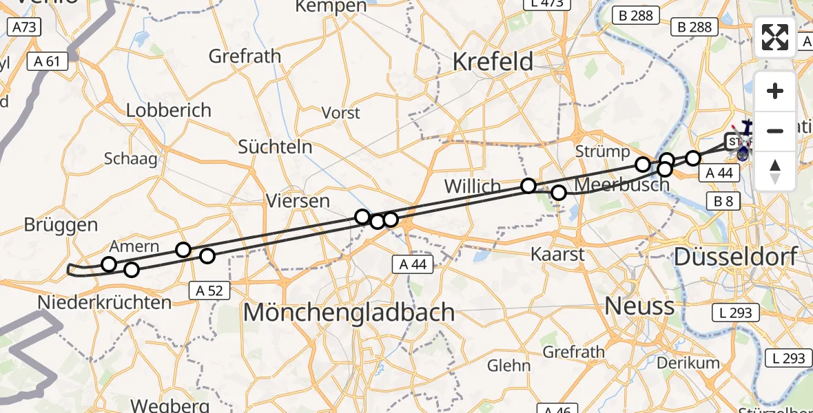 Flugroute Polizeihubschrauber Düsseldorf Flughafen - Düsseldorf Flughafen, 03 Oktober 2026, 02:43