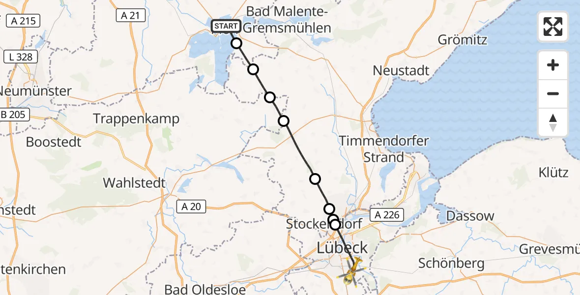 Flugroute Rettungshubschrauber Plön - Lübeck, 03 Oktober 2026, 07:23