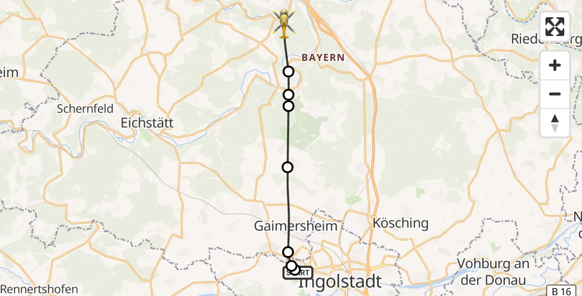 Flugroute Rettungshubschrauber Ingolstadt Hospital - Kipfenberg, 03 Oktober 2026, 07:40