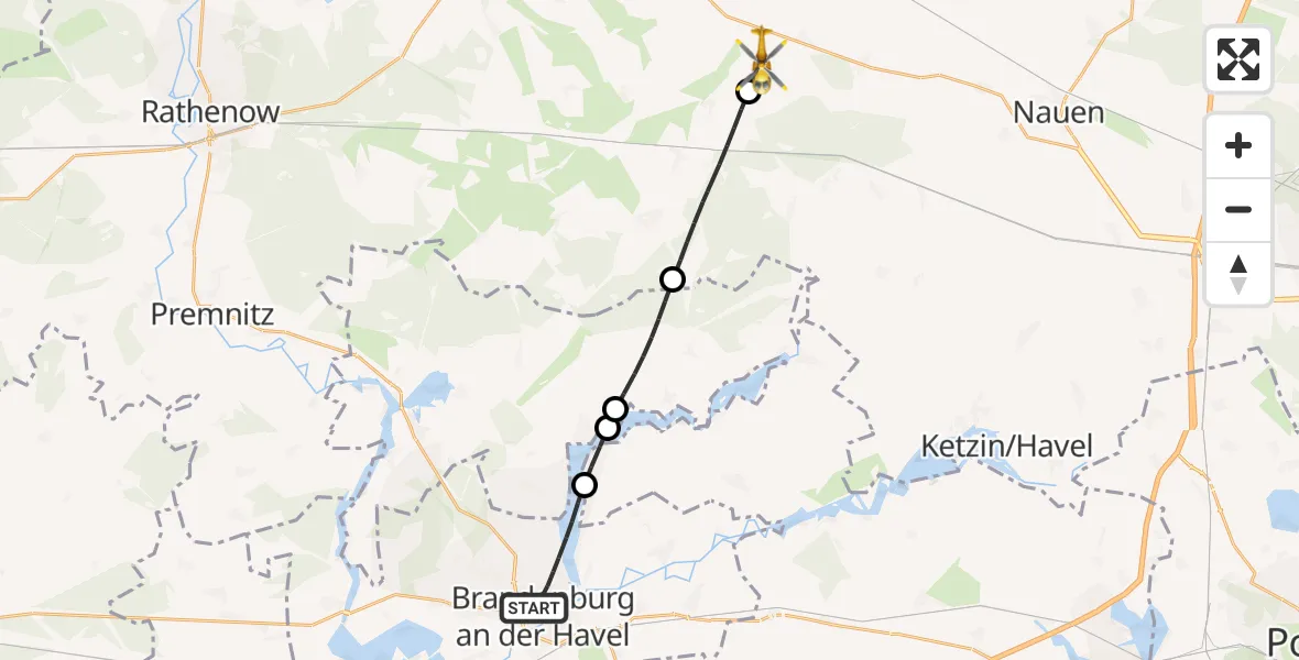 Flugroute Rettungshubschrauber Brandenburg an der Havel - Retzow, 03 Oktober 2026, 07:49