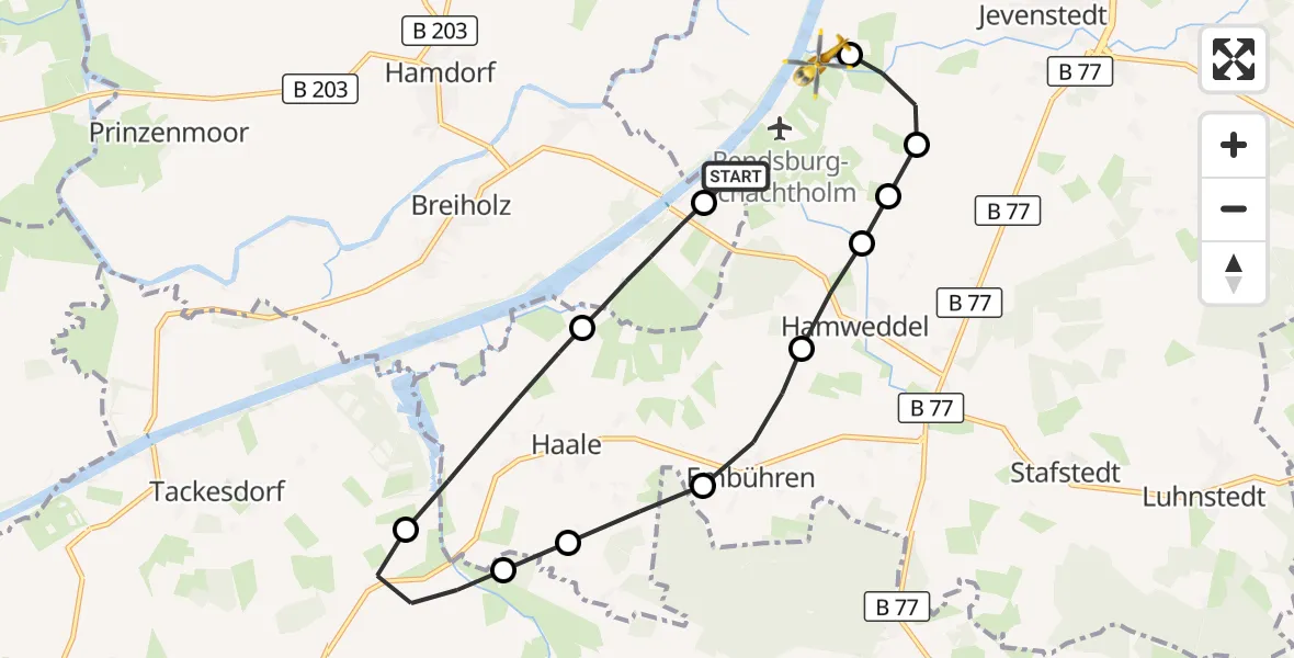 Flugroute Ambulanzhubschrauber Hörsten - Schülp b.Rendsburg, 03 Oktober 2026, 07:57