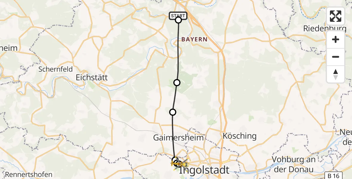 Flugroute Rettungshubschrauber Kinding - Ingolstadt Hospital, 03 Oktober 2026, 08:04