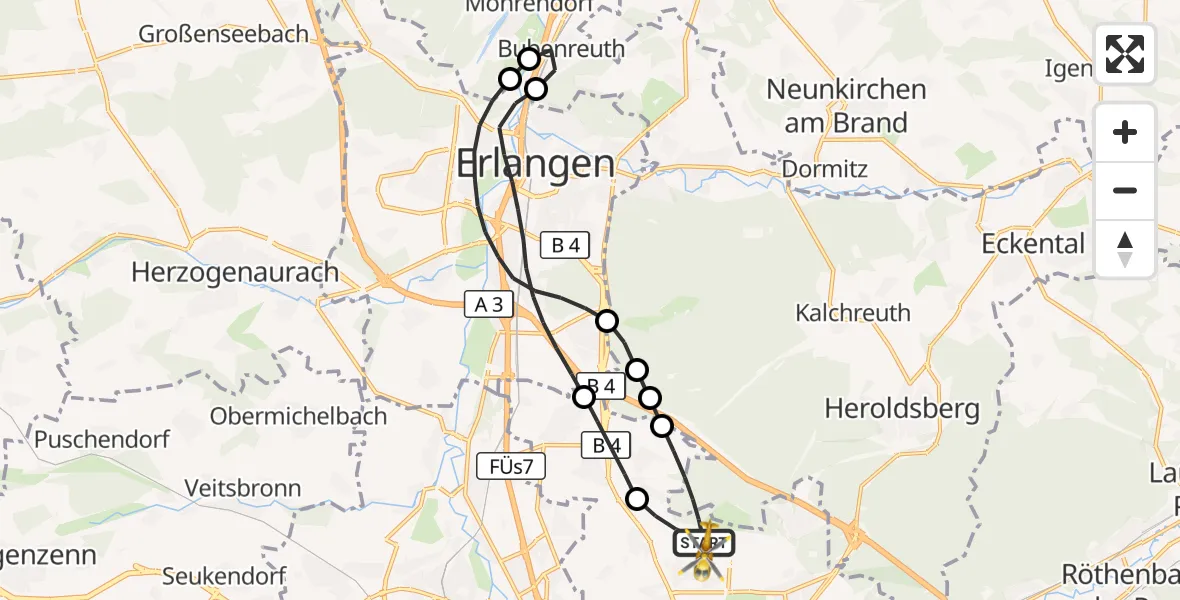 Flugroute Ambulanzhubschrauber Flughafen Nuremberg - Flughafen Nuremberg, 03 Oktober 2026, 08:05