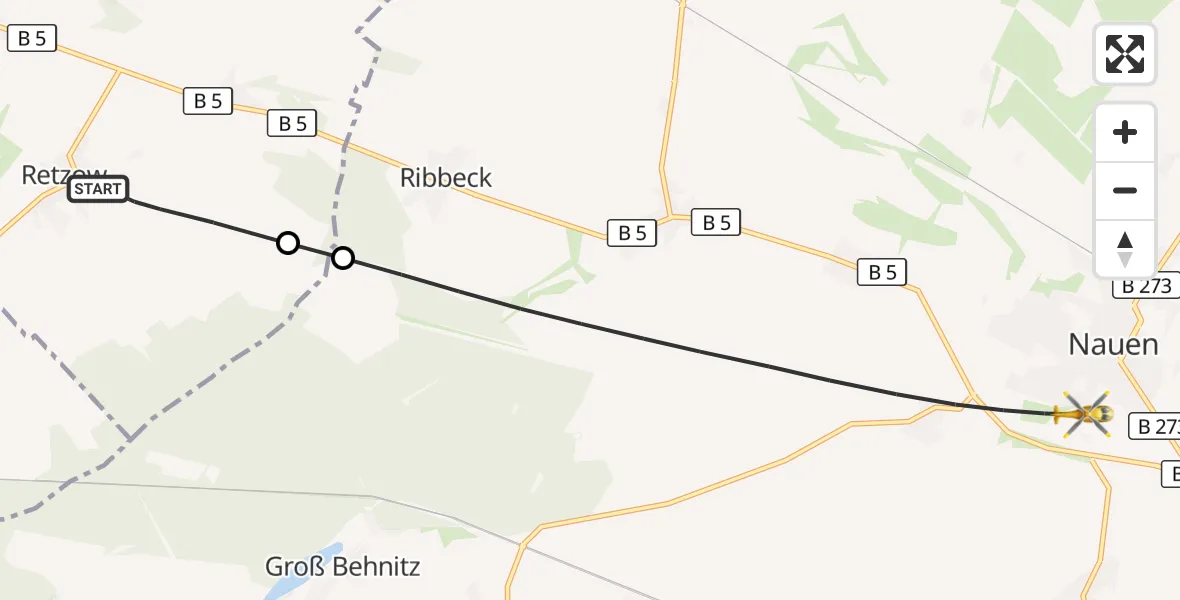 Flugroute Rettungshubschrauber Retzow - Nauen, 03 Oktober 2026, 08:28