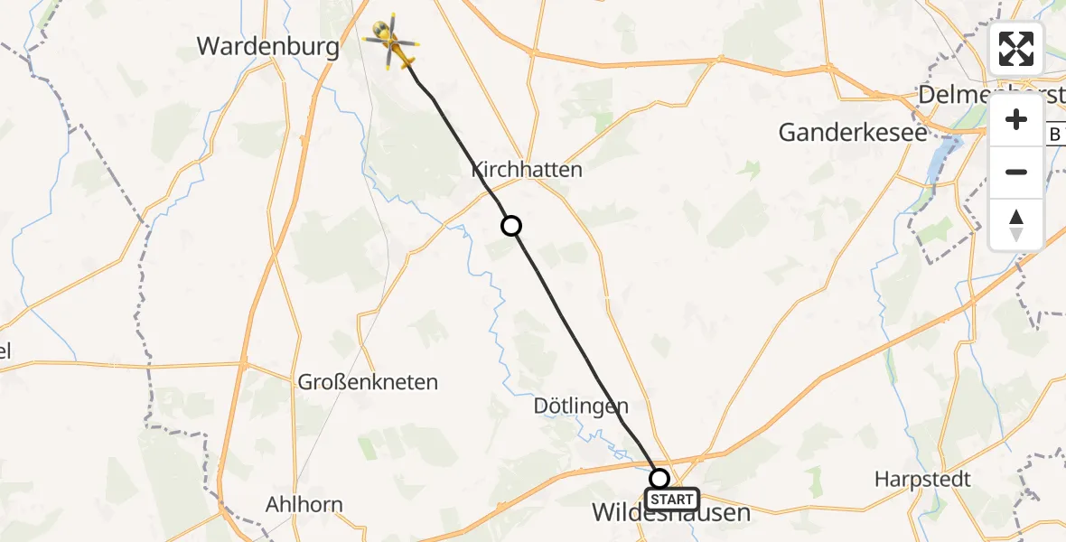 Flugroute Rettungshubschrauber Wildeshausen - Hatten, 03 Oktober 2026, 08:31
