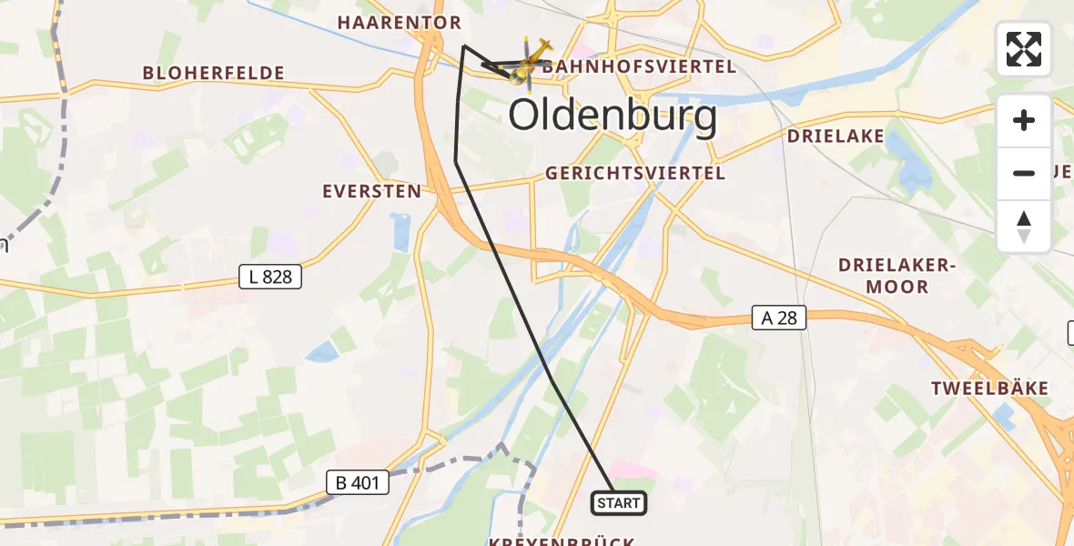 Flugroute Rettungshubschrauber Oldenburg (Oldb) - Oldenburg (Oldb), 03 Oktober 2026, 08:38