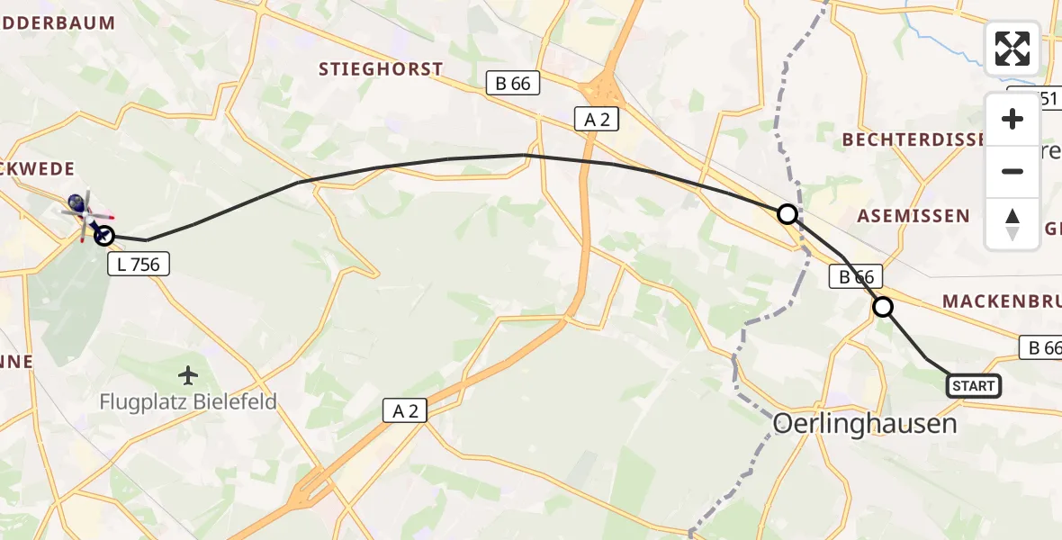 Flugroute Polizeihubschrauber Oerlinghausen - Luftrettungszentrum Bielefeld, 03 Oktober 2026, 08:41