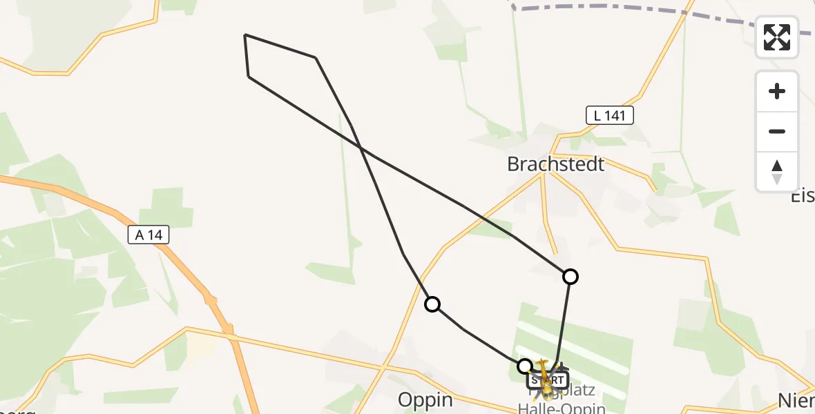 Flugroute Rettungshubschrauber Halle-Oppin Flugplatz - Halle-Oppin Flugplatz, 03 Oktober 2026, 08:45