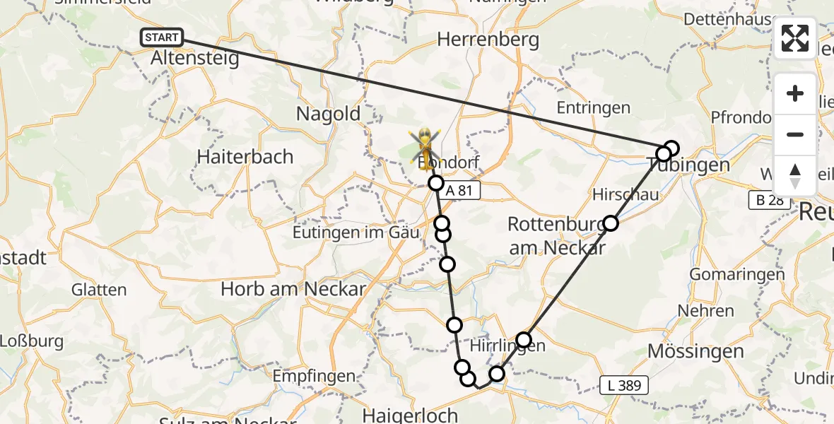 Flugroute Ambulanzhubschrauber Altensteig - Bondorf, 03 Oktober 2026, 08:56