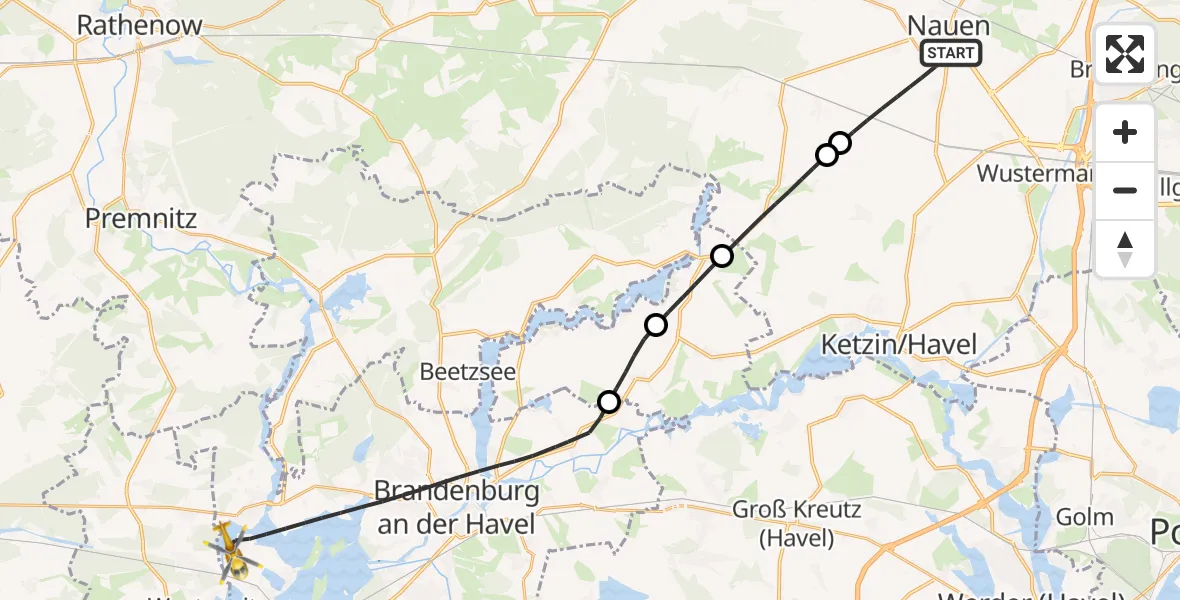 Flugroute Rettungshubschrauber Nauen - Brandenburg an der Havel, 03 Oktober 2026, 08:57