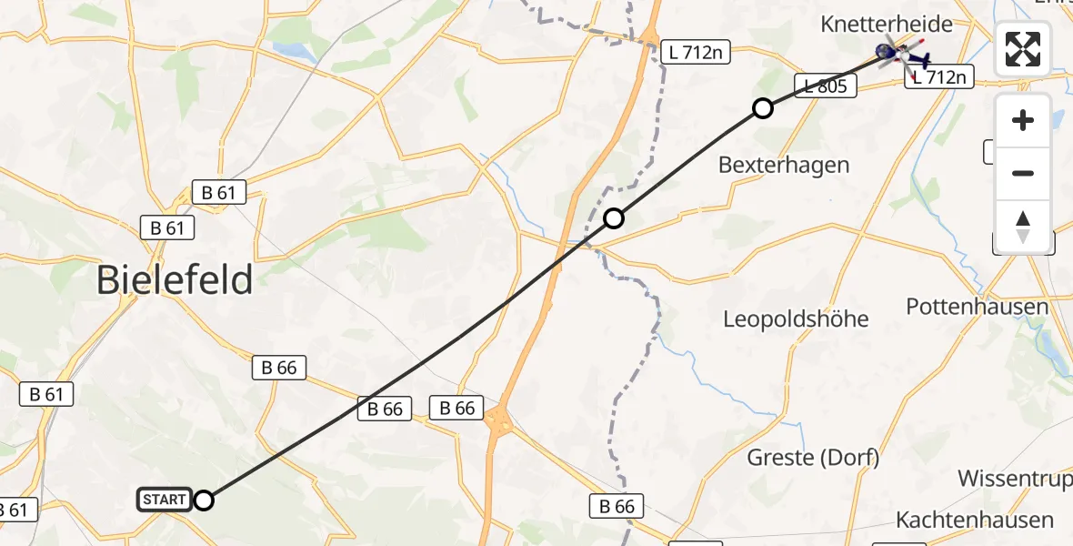 Flugroute Polizeihubschrauber Luftrettungszentrum Bielefeld - Bad Salzuflen, 03 Oktober 2026, 09:07