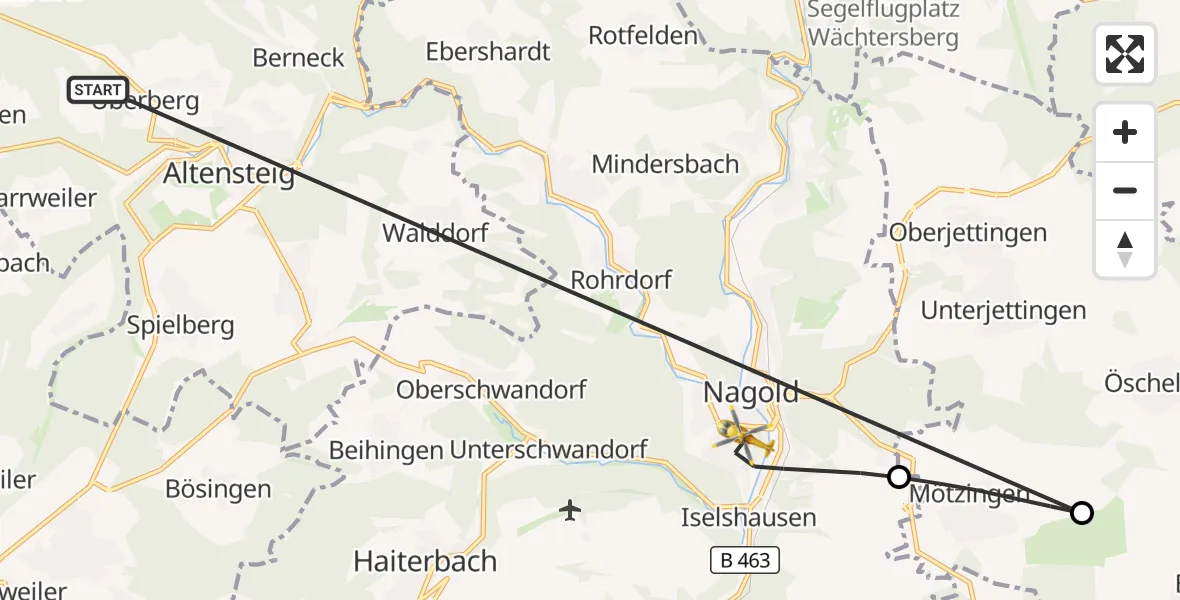 Flugroute Ambulanzhubschrauber Altensteig - Nagold, 03 Oktober 2026, 09:32