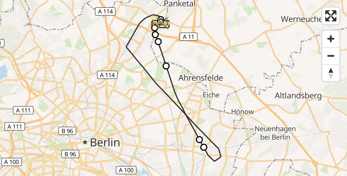 Flugroute Rettungshubschrauber Helios Clinic Berlin-Buch - Helios Clinic Berlin-Buch, 03 Oktober 2026, 09:35