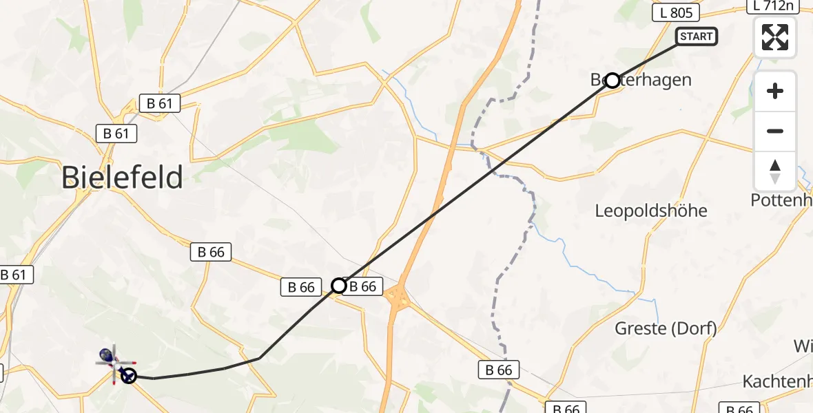 Flugroute Polizeihubschrauber Bad Salzuflen - Luftrettungszentrum Bielefeld, 03 Oktober 2026, 09:49