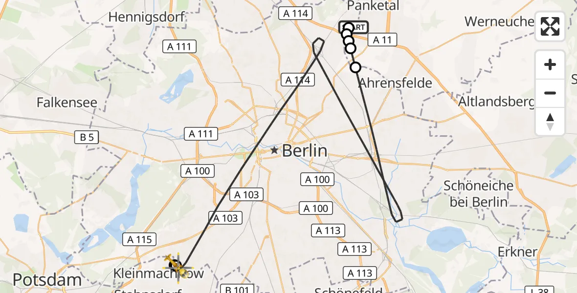 Flugroute Rettungshubschrauber Helios Clinic Berlin-Buch - Berlin, 03 Oktober 2026, 09:59