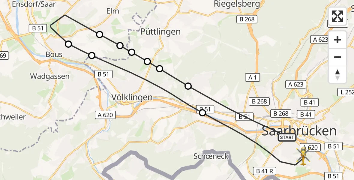 Flugroute Rettungshubschrauber Saarbrücken - Saarbrücken, 03 Oktober 2026, 10:03