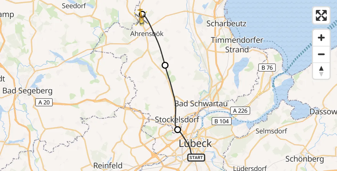 Flugroute Rettungshubschrauber Lübeck - Christoph 12 Luftrettungszentrum, 03 Oktober 2026, 10:06