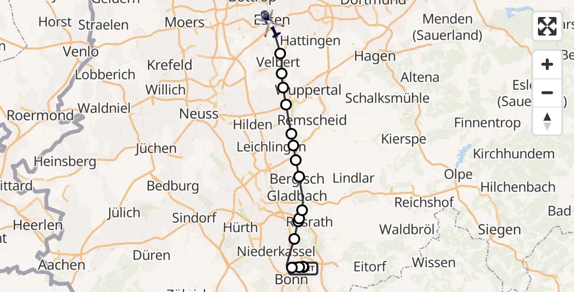 Flugroute Polizeihubschrauber Sankt Augustin - Essen, 03 Oktober 2026, 10:10