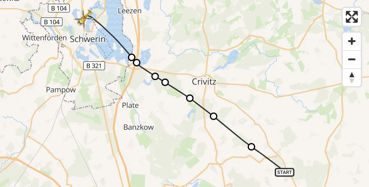 Flugroute Rettungshubschrauber Domsühl - Schwerin, 03 Oktober 2026, 10:12