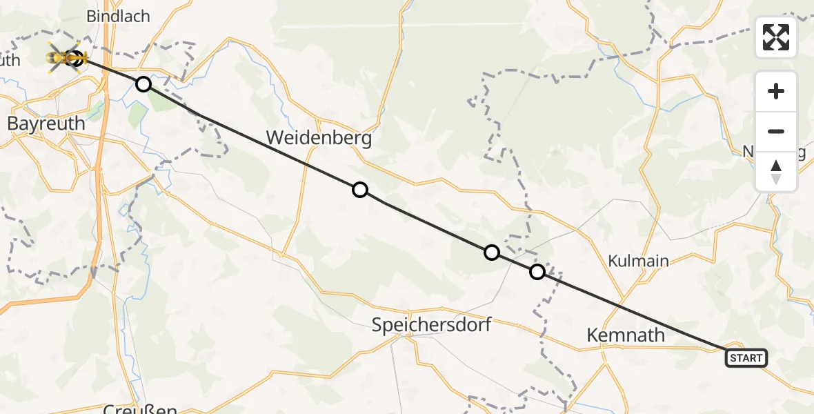 Flugroute Ambulanzhubschrauber Kemnath - Hohe Warte Hospital, 03 Oktober 2026, 10:40