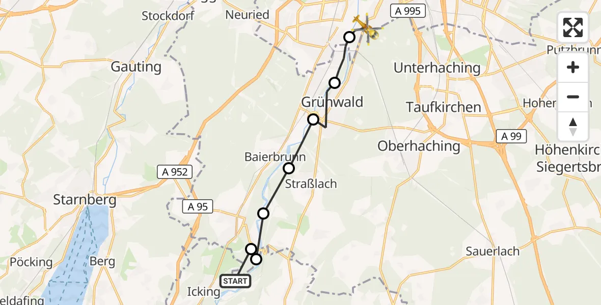 Flugroute Rettungshubschrauber Egling - ADAC Air Rescue Center Hubschrauberlandeplatz (Christoph 1), 03 Oktober 2026, 11:10