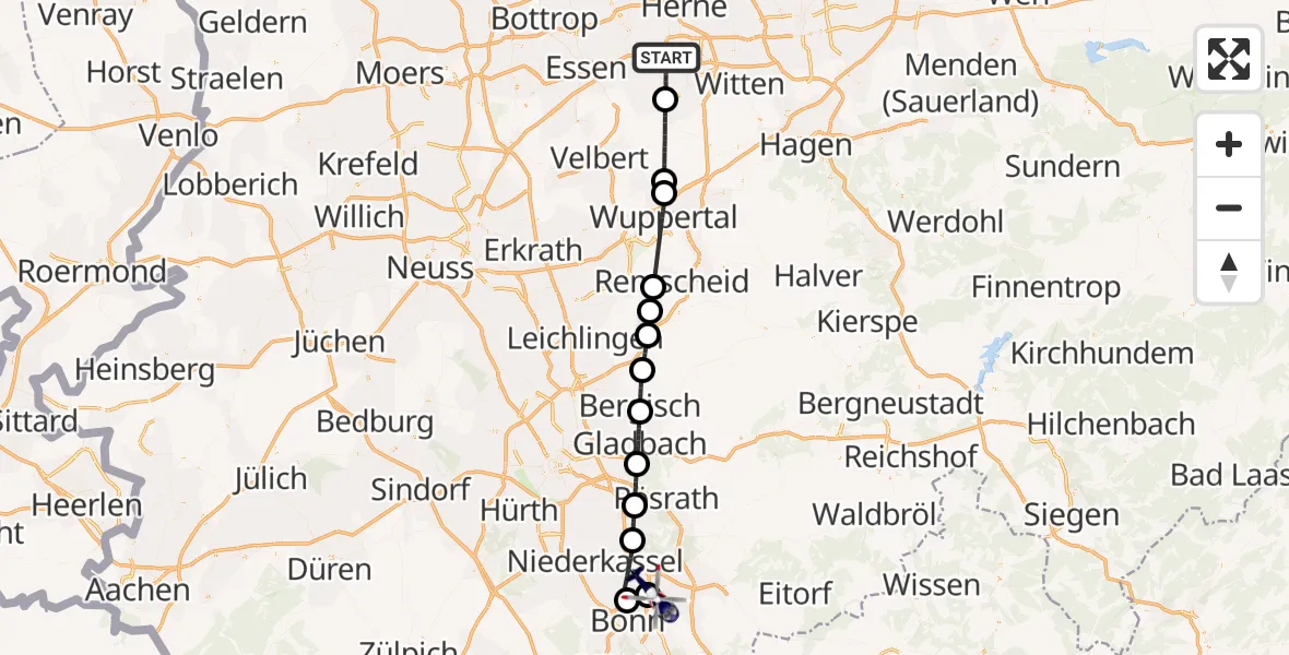 Flugroute Polizeihubschrauber Bochum - Sankt Augustin, 03 Oktober 2026, 11:11