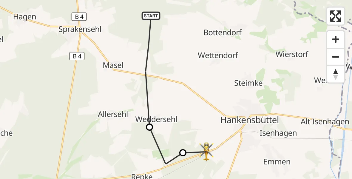 Flugroute Rettungshubschrauber Sprakensehl - Hankensbüttel, 03 Oktober 2026, 11:21