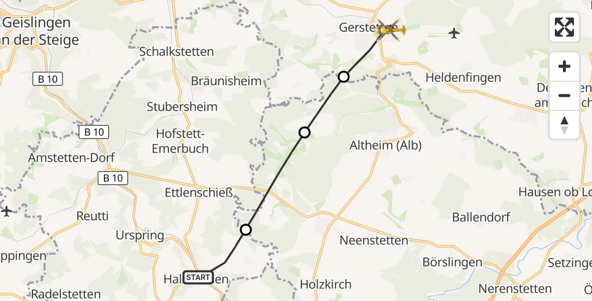 Flugroute Rettungshubschrauber Lonsee - Gerstetten, 03 Oktober 2026, 11:37